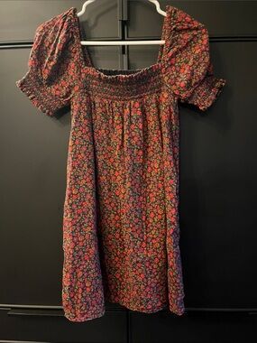 American Eagle Outfitters XS Lined Floral Smocked Dress Pockets Festival Boho